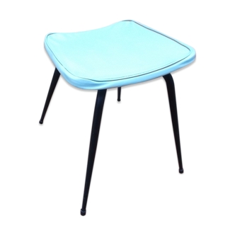 Tabouret vintage pieds fuselés skai bleu ciel