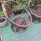 Pair of vintage rattan swivel armchairs