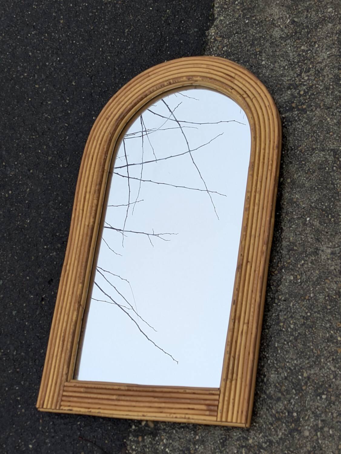 Vintage bamboo rattan mirror 1960 Italy