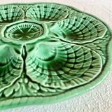 7 anciennes assiettes à huîtres barbotine verte sarreguemines