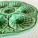 7 anciennes assiettes à huîtres barbotine verte sarreguemines