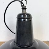 Lampe à suspension industrielle en émail gris foncé français, années 1960