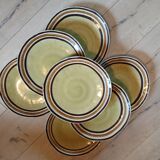 7 old stoneware flat plates