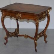 Pine desk with leather and gilding, late Victorian period around 1900.