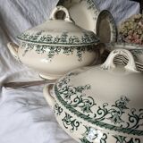33 pc antique green white transferware dinner service c1900 U&C Sarreguemines France, 10 places