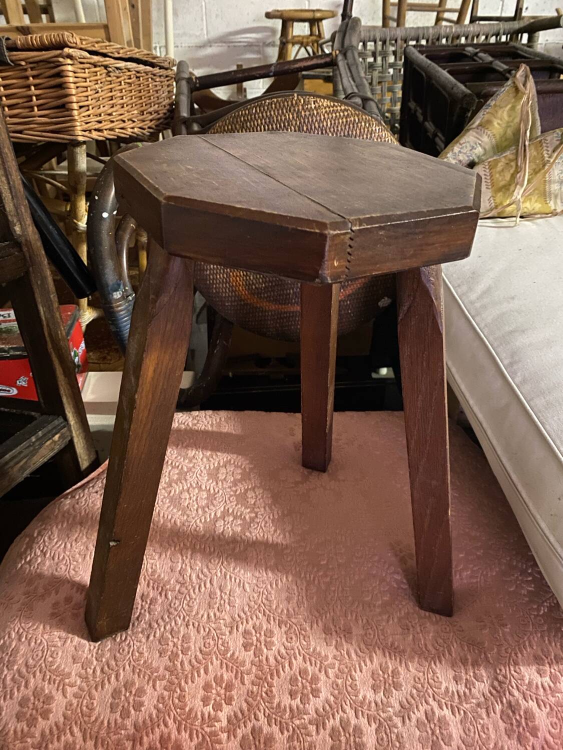 Brutalist wooden stool