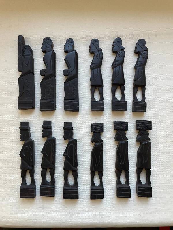 12 Carved Ebony Knife Holders in African Style