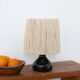 Black ceramic lamp, raffia lampshade, 70s