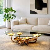 Sculptural coffee table with lighting by Henri Fernandez, France 70s