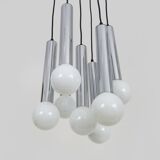 Vintage chrome metal waterfall pendant light with 7 lights Doria Leuchten. 70s