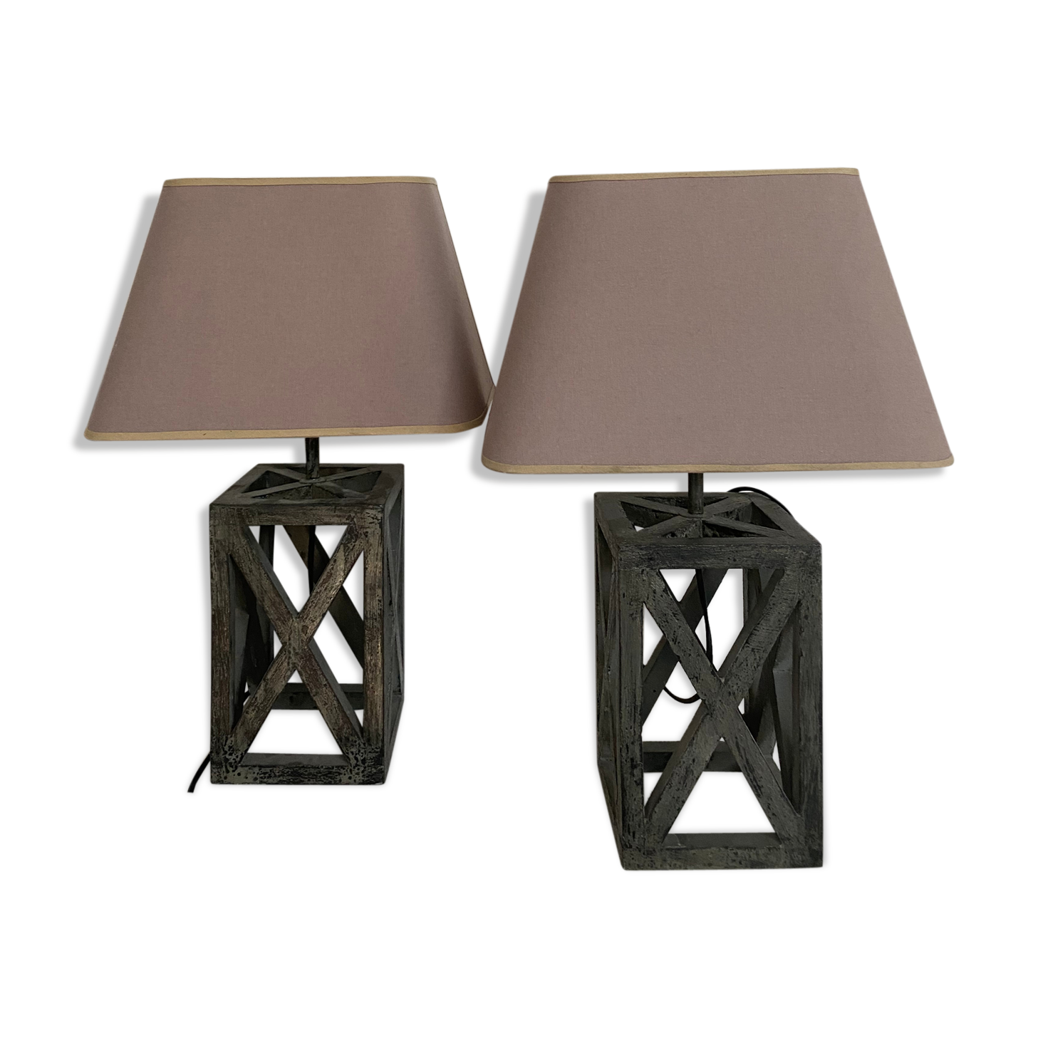Pair of wooden lamps