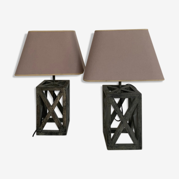 Pair of wooden lamps