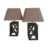 Paire de lampes en bois