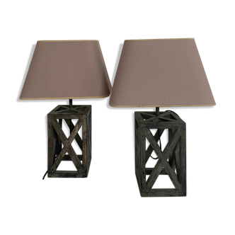 Paire de lampes en bois