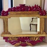 LARGE ITALIAN MIRROR in ART DECO style in gilded wood with fruit decoration