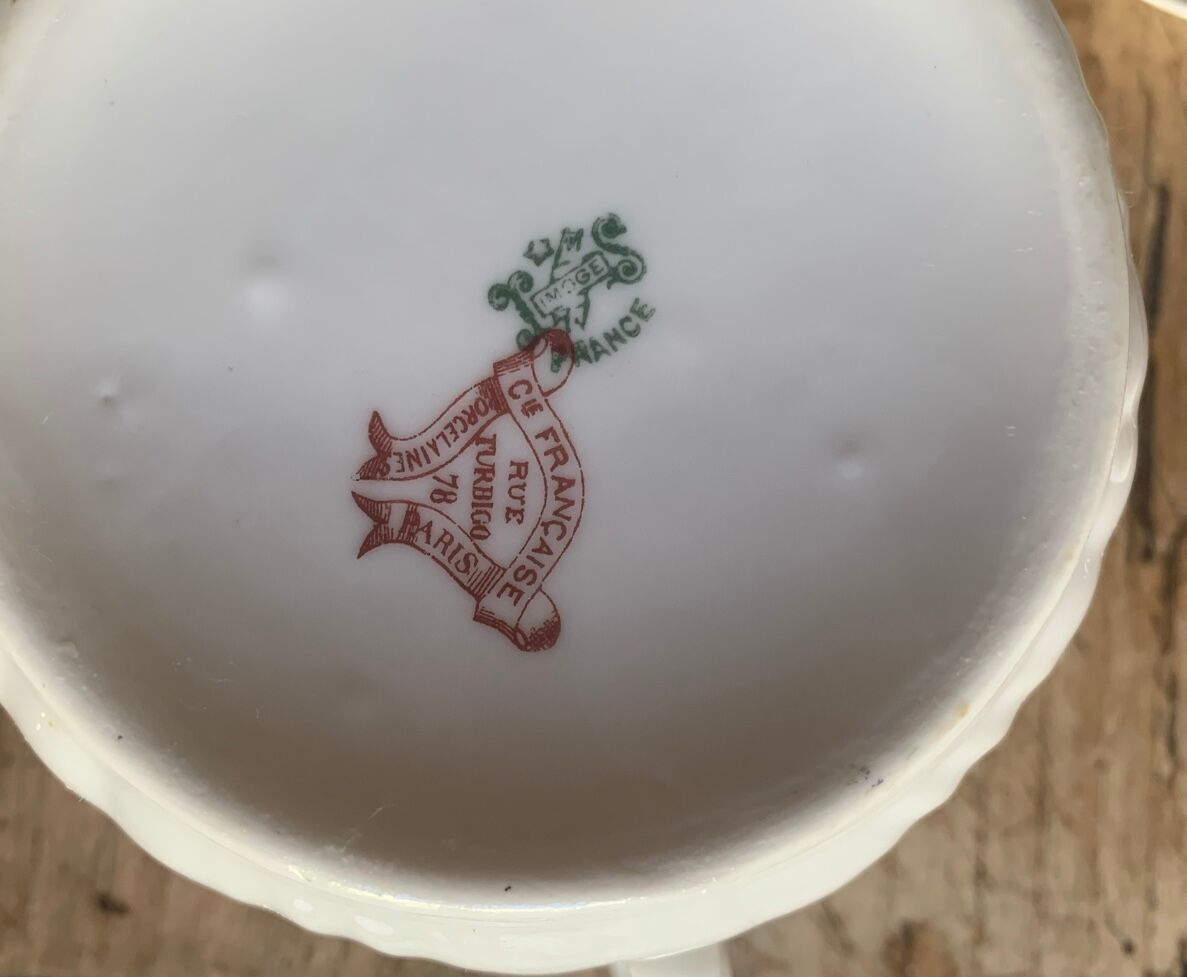 Coffee set six cups Limoges porcelain floral decoration