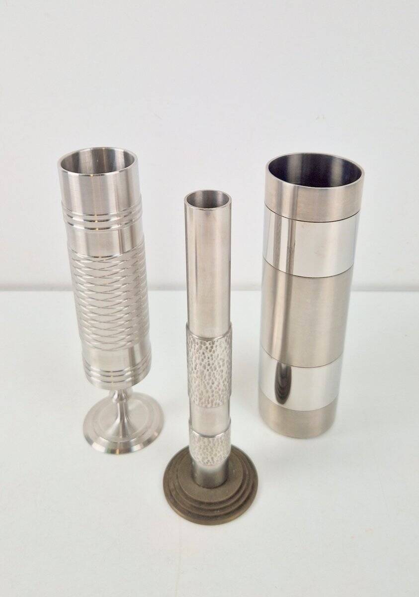 Brutalist Sculptural Metal and Brass Vases from BMF, Germany, 1960s, Set of 3