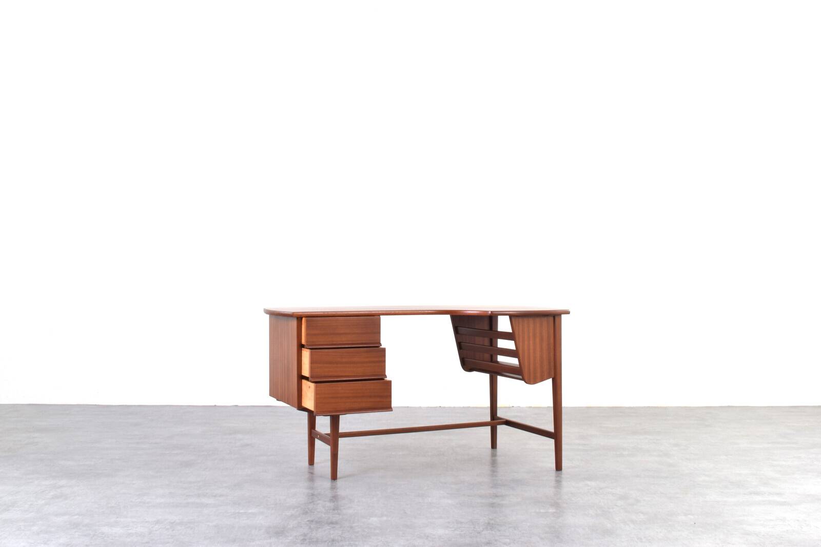 Mid-Century Kidney Shaped Danish Teak Desk, 1960s.