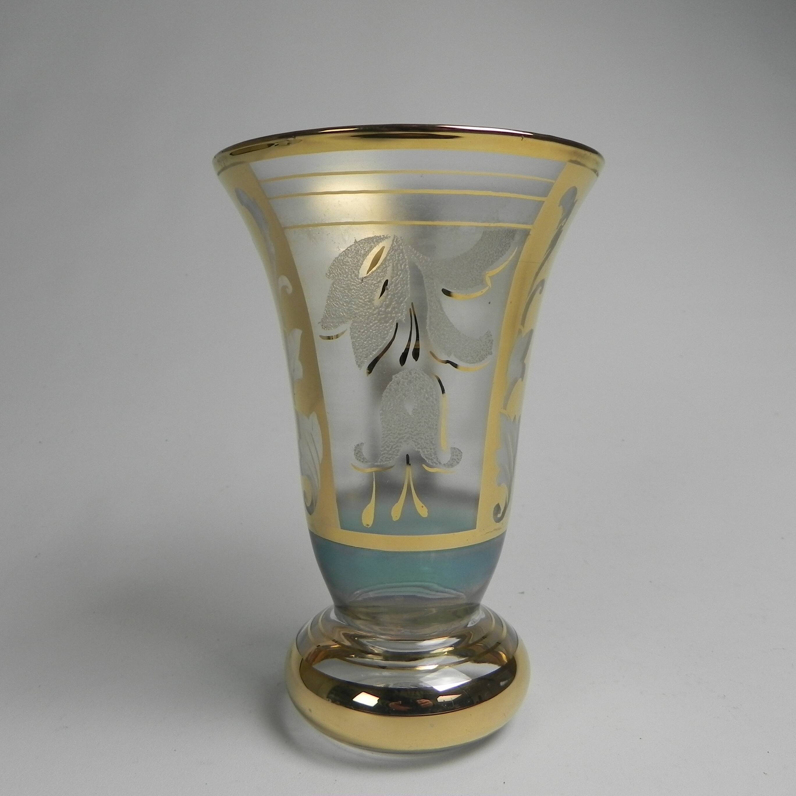 Glass vase with gold decorations, Belgium, 1930s