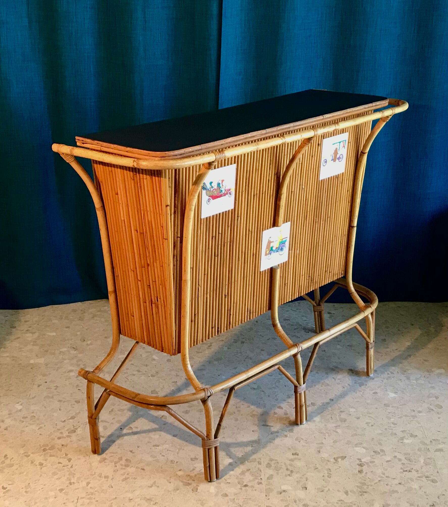 Bar and rattan stools 60s