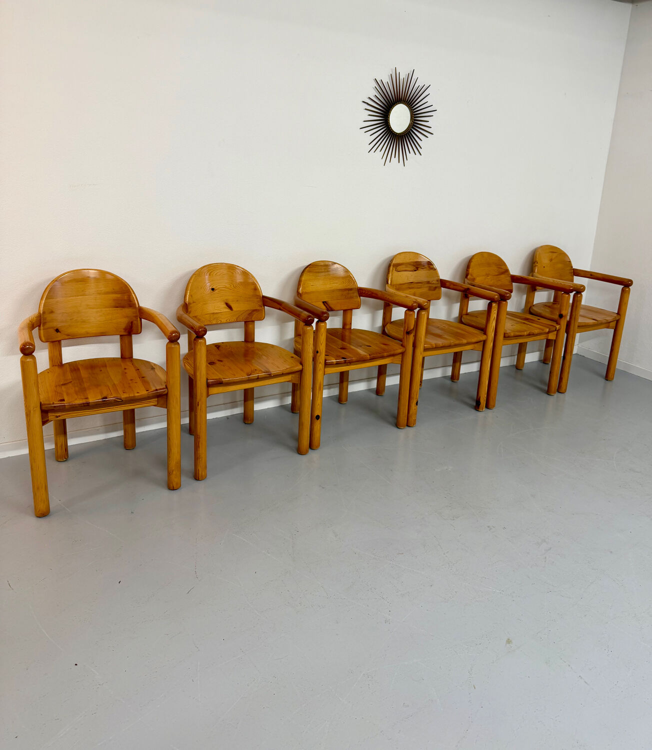 Set of 6 solid pine chairs in Scandinavian design by Reiner Daumiller vintage
