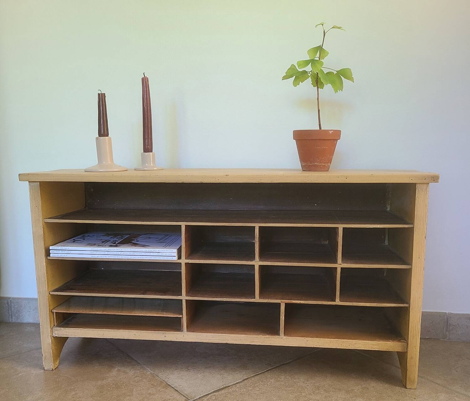 Vintage ochre bench locker shelf