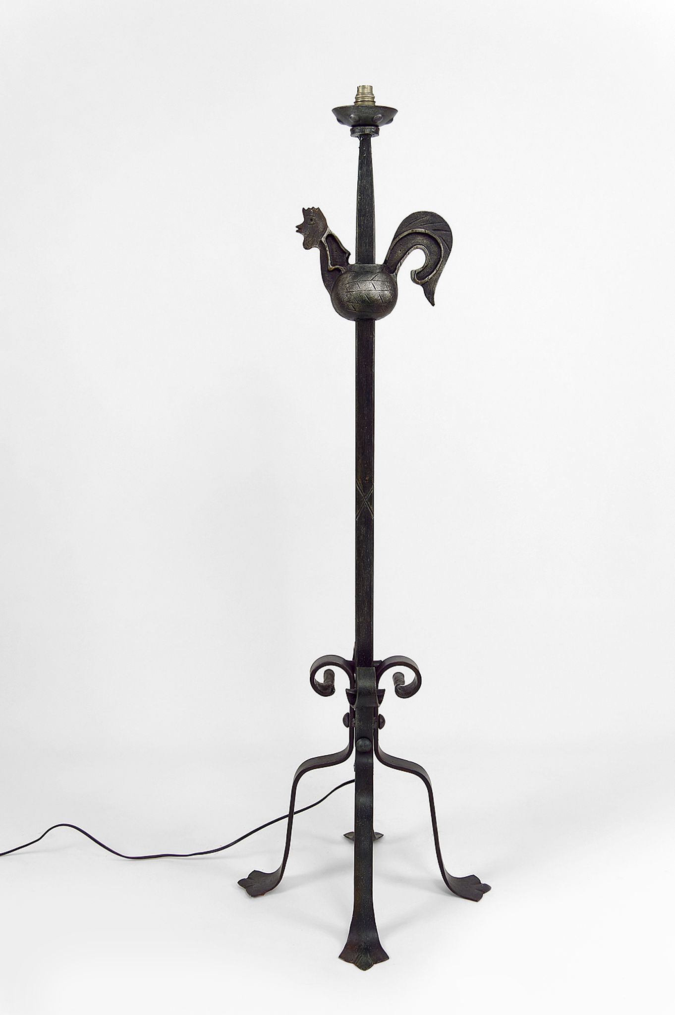 Floor lamp with wrought iron rooster by Jean Touret for the Ateliers Marolles, circa 1950