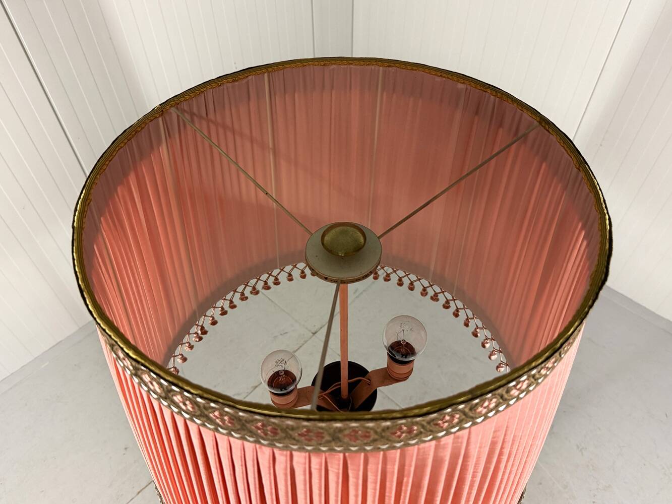 Austrian brass floor lamp pleated lampshade 1940-50’s