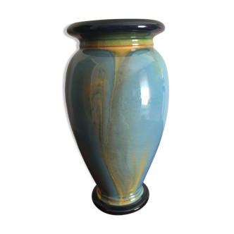 Yellow marbled blue glass vase