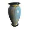 Yellow marbled blue glass vase