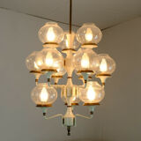 1960s mid century chandelier brass 12 crackle glass shades