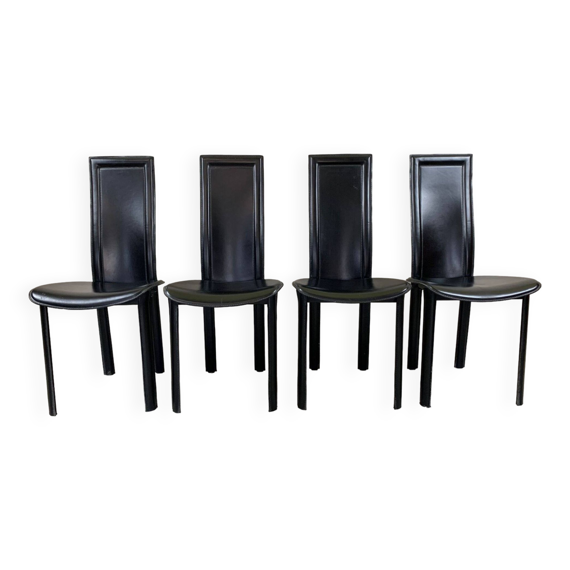 Set of 4 Italian Black Leather Dining Chairs