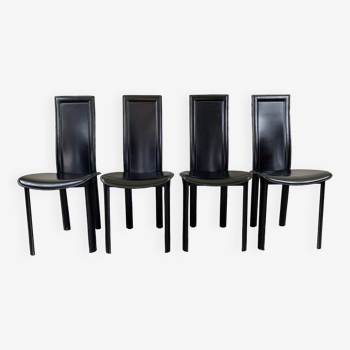 Ensemble de 4 chaises de salle à manger italiennes en cuir noir