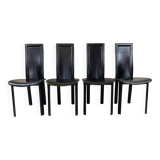 Set of 4 Italian Black Leather Dining Chairs