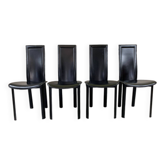 Set of 4 Italian Black Leather Dining Chairs