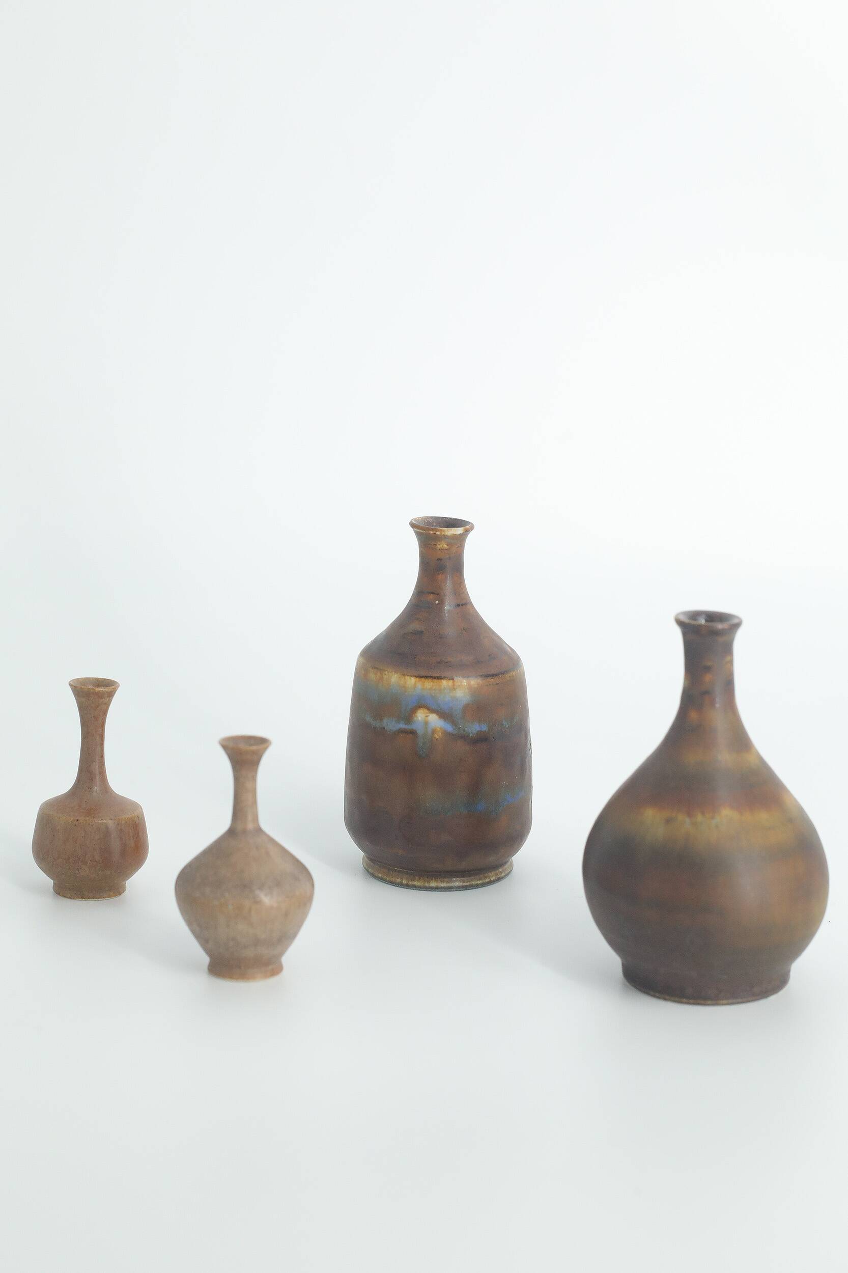Small Mid-Century Scandinavian Modern Collectible Brown Stoneware Vase by Gunnar Borg, Set of 4