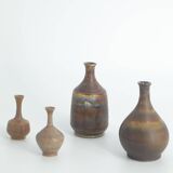 Small Mid-Century Scandinavian Modern Collectible Brown Stoneware Vase by Gunnar Borg, Set of 4