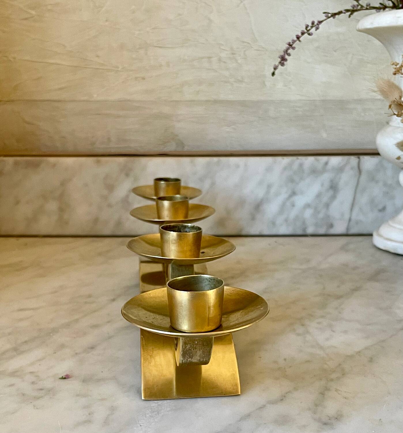 Art Deco brass low chandelier