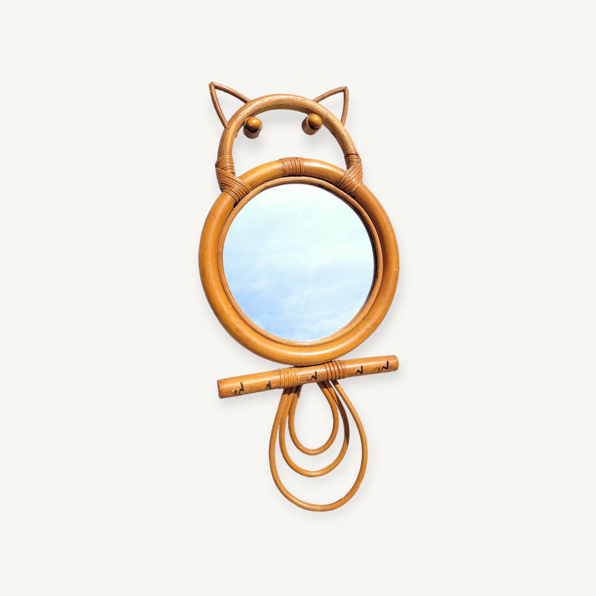 Miroir chouette en rotin vintage