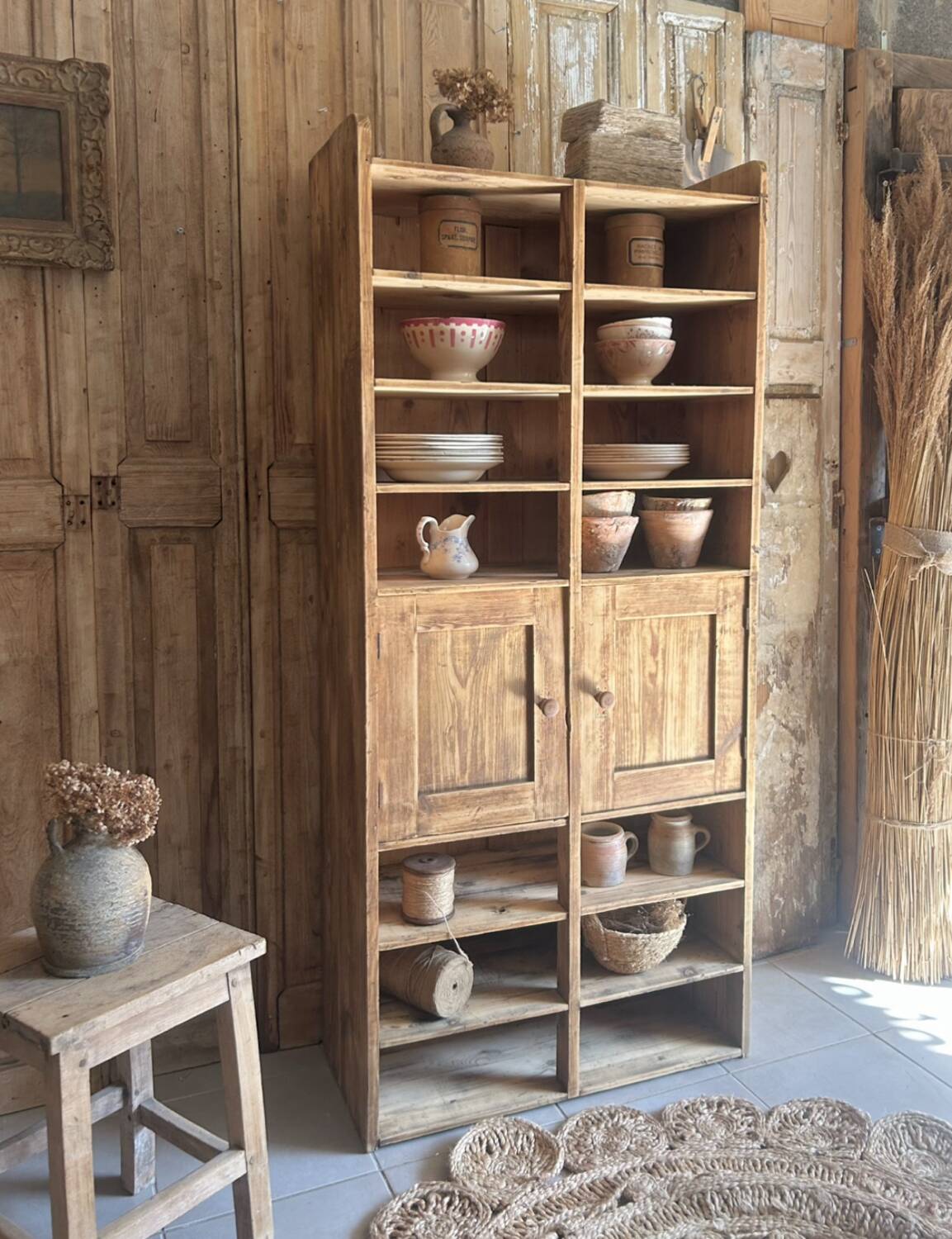 Antique workshop cabinet with compartments and doors