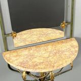 Wall console with mirror, wrought iron and marble, 20th century