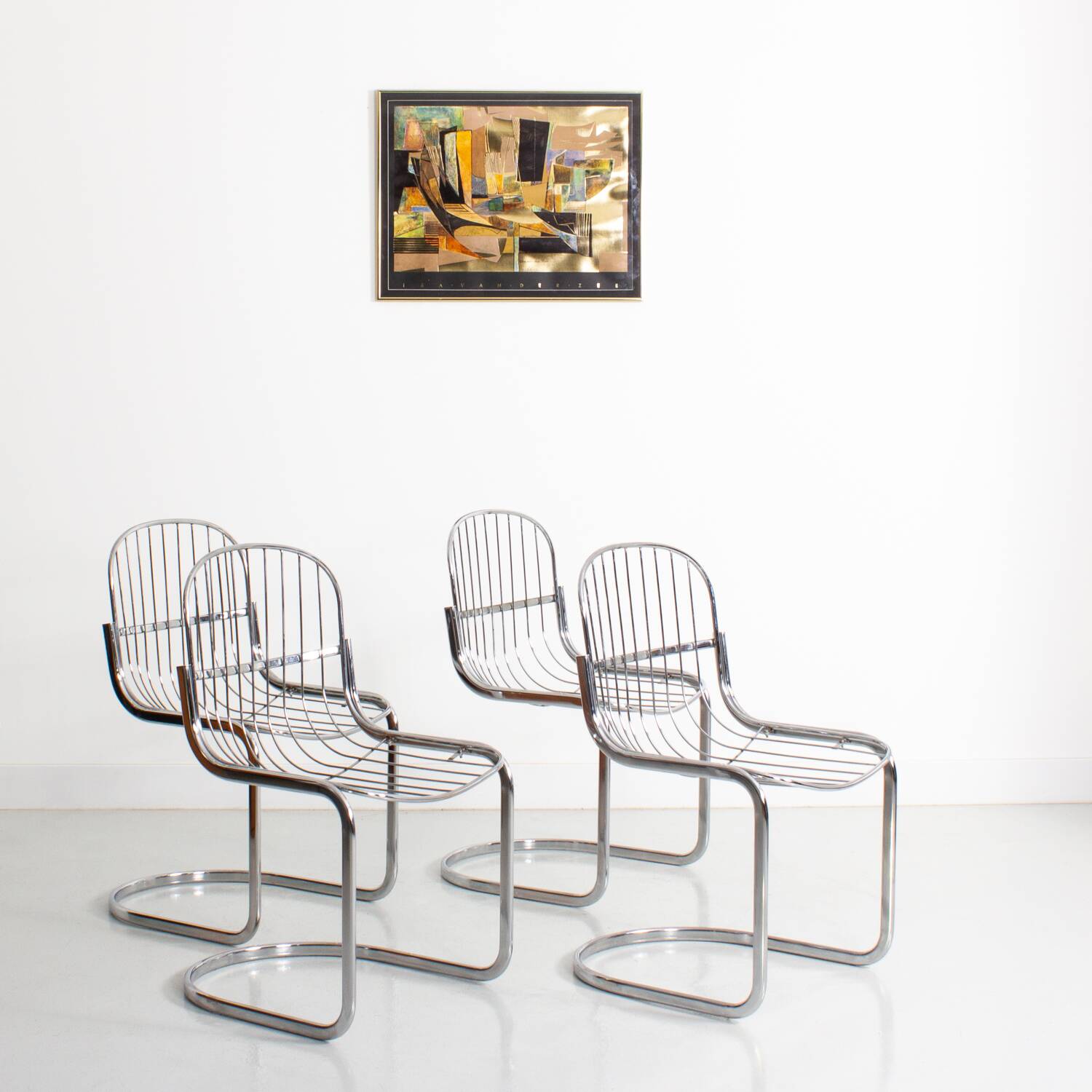 Set of 4 chrome steel chairs, Gastone Rinaldi, style  Italy, 1970