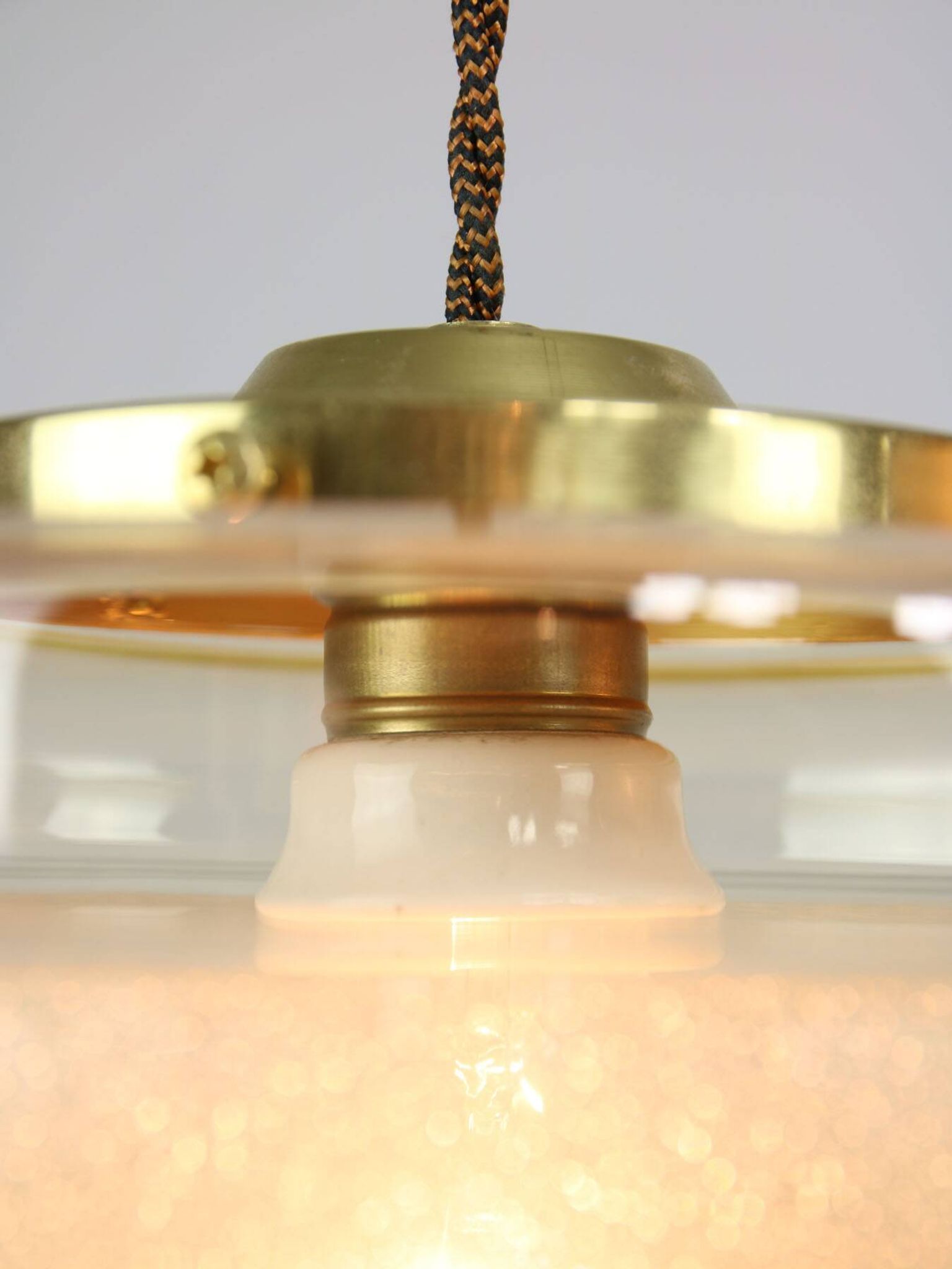Mid-century Italian Brass and Glass Pendant Lamps, set of 2