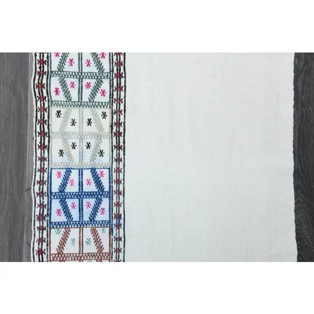 1970s Vintage Turkish Handwoven Wool Cotton White Runner Rug 69x215