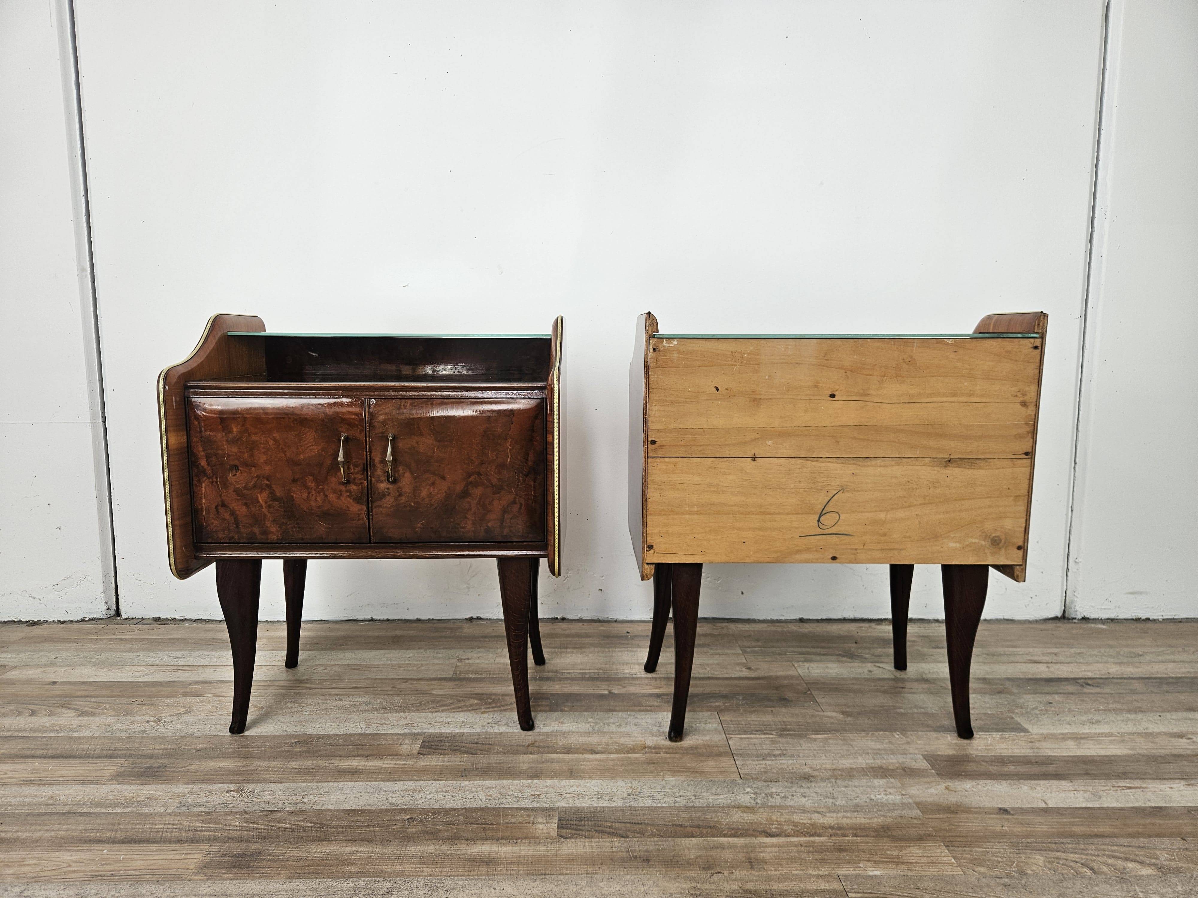 Walnut burl bedside tables with double glass top