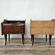 Walnut burl bedside tables with double glass top
