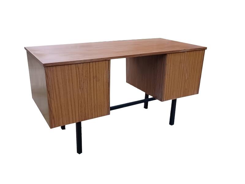 Modernist desk with double drawers in formica and metal, 1960.