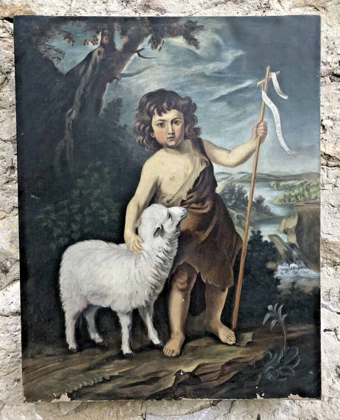 Painting Oil on canvas after Murillo Saint Jean Batiste early 20th century