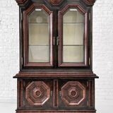 Baroque style backlit display cabinet in wood, glass and velvet