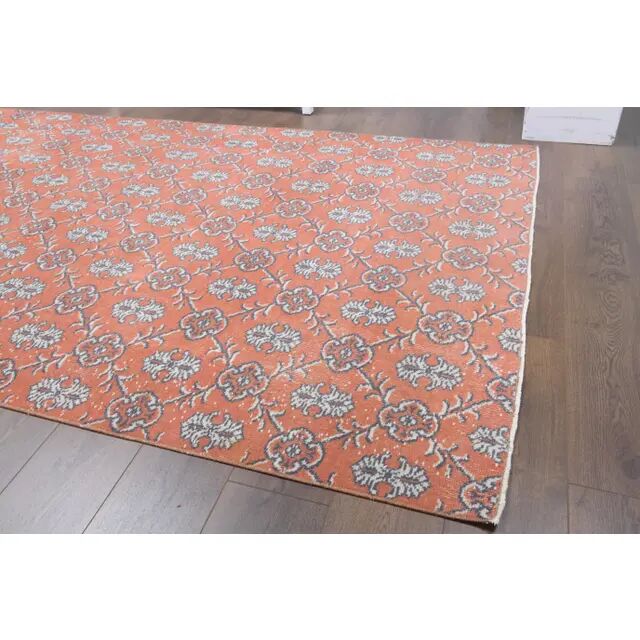 Tapis vintage turc Oushak fait main en laine et coton rouge
